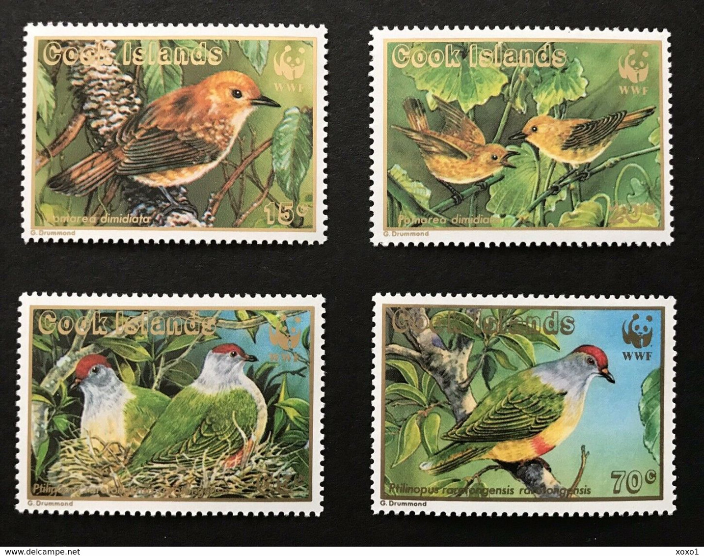 Cook Islands 1989 MiNr. 1278 - 1285 Birds  Rarotonga Monarch , Lilac-crowned Fruit Dove WWF  4v MNH** 15,00 € - Palomas, Tórtolas