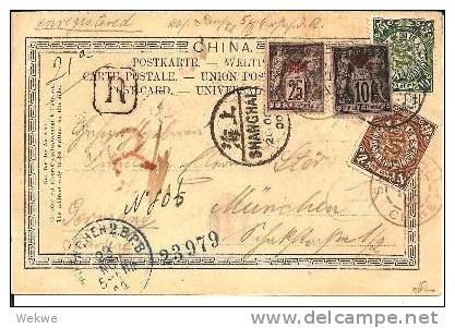 CH-AP032/  CHINA, INTERESTING  View Card From Tientsin, Registered To Germany 1898. Combined Chinese/French Franking - Storia Postale