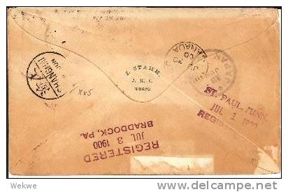 CH-AP033/  CHINA -  RARE, Ningpo Registered Cover, Combined Franking Via French P.O. Shanghai To USA 1900 - Lettres & Documents
