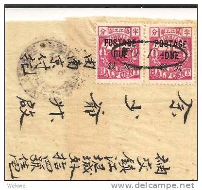 C-LP010/  CHINA - Chinkiang (Local Post) Inbound Wrapper With Pair Postage Due 1896 - Covers & Documents