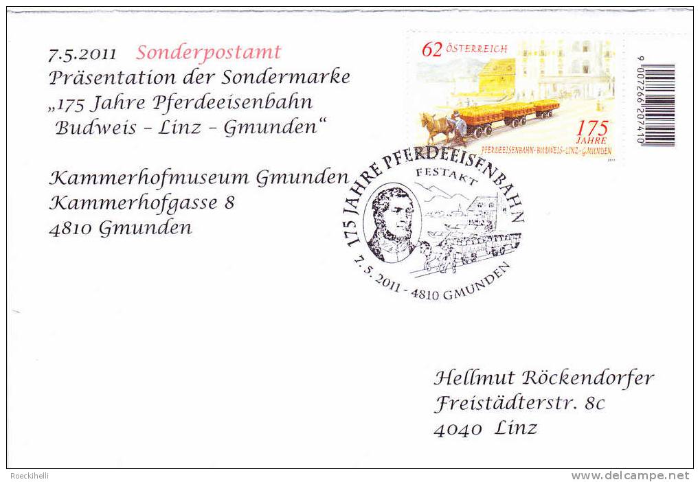 7.5.2011 -  Sonderstempel-Beleg  "Präsentation D. SM 175 Jahre Pferdeeisenbahn ..." -  Siehe Scan  (SSt 175 J. Pferde..) - Storia Postale