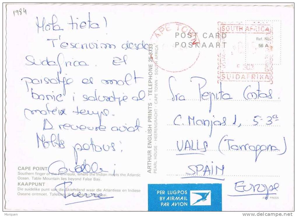 2210. Postal Aerea CAPE TOWN (South Africa) 1984 - Cartas & Documentos