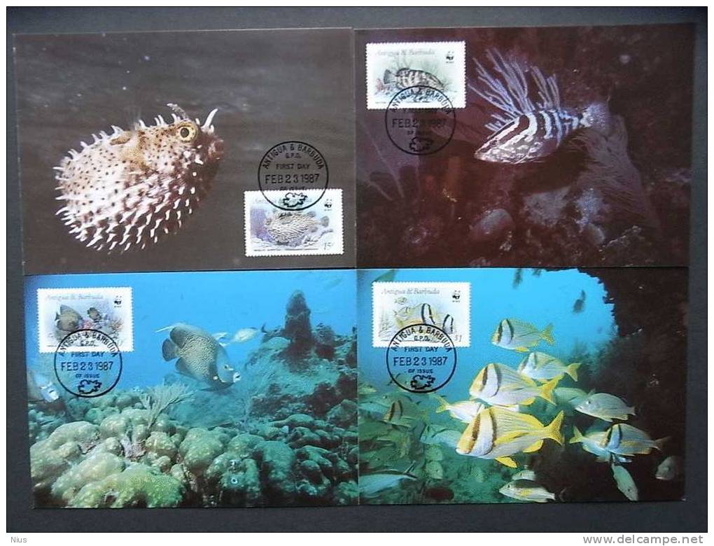 ANTIGUA & BARBUDA 1987  WWF W.W.F.  4x Maxi Cards  Fish  Fishes - Maximumkarten