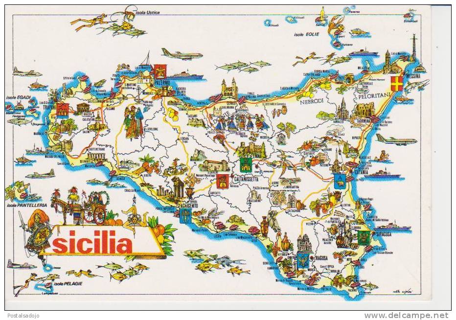 (AKL85) CPM GEOPRAPHIQUE SICILIA (ITALIA). MAPE. MAP. MAPA - Mapas