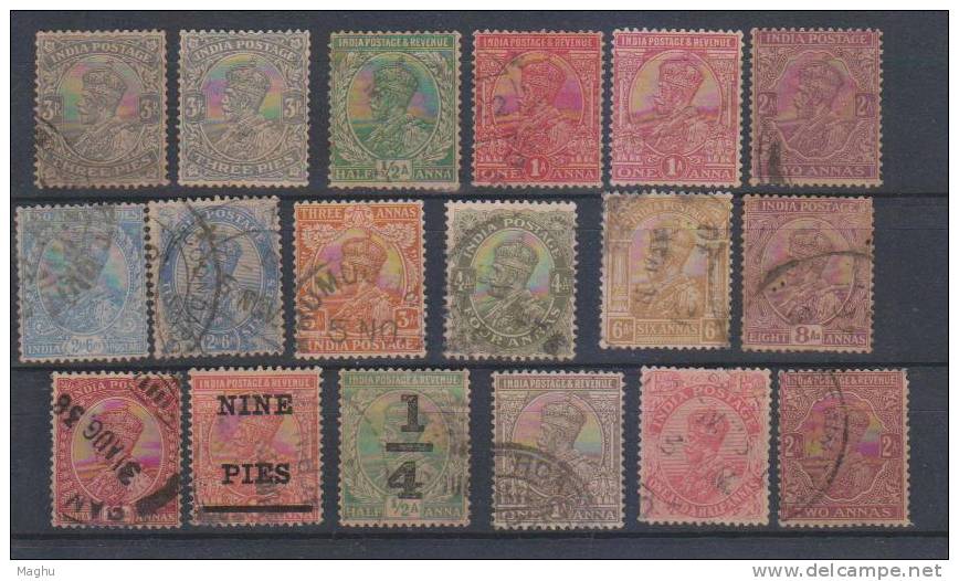 India 1910 - 1936 Used, King George V, Single Large Star, 18 Diff., - 1911-35 King George V