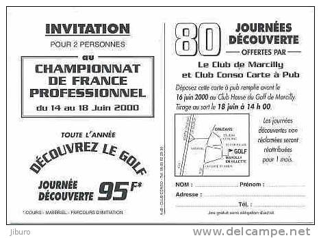 Carte Publicitaire Invitation Championnat De France Professionnel De Golf Juin 2000 / Marcilly En Villette / Sport / 5/1 - Golf