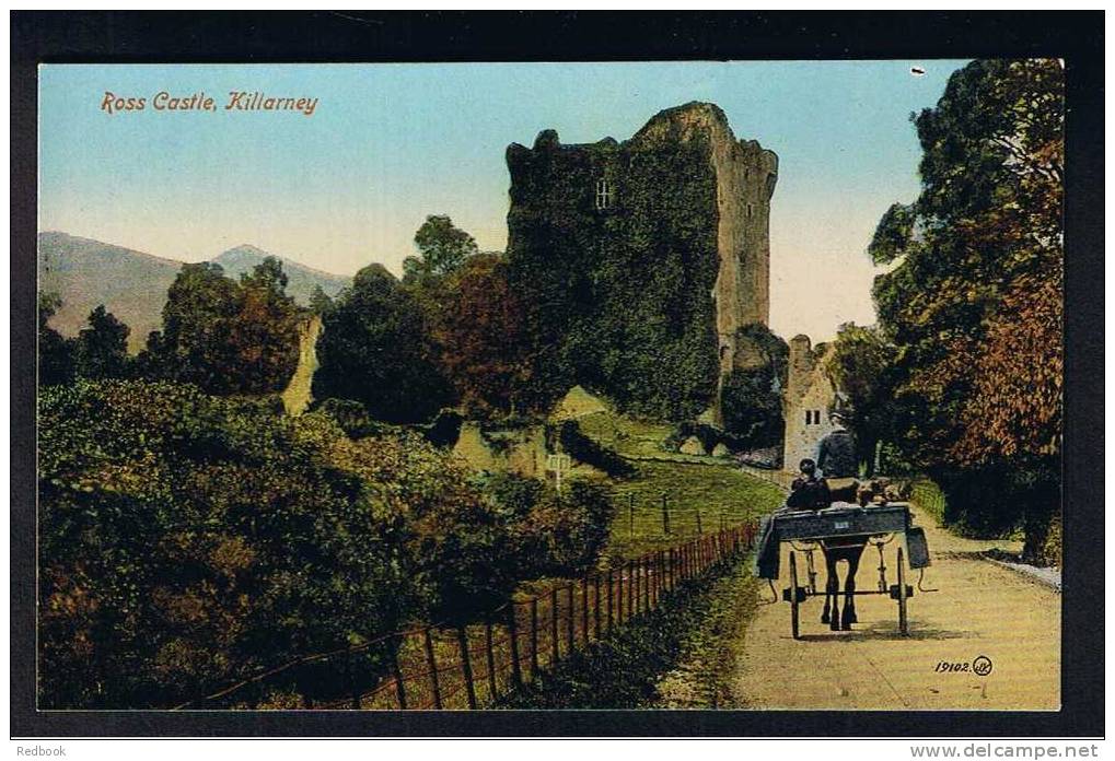 RB 722 -  Early Postcard - Horse & Cart At Ross Castle Killarney County Kerry  - Ireland Eire - Kerry