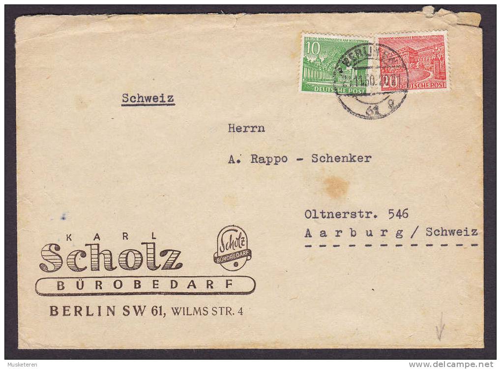 Germany KARL SCHOLZ Bürobedarf BERLIN 1950 Cover Brief AARBURG Schweiz ZOLLAMTLICH Geöffnet Customs Label - Brieven En Documenten