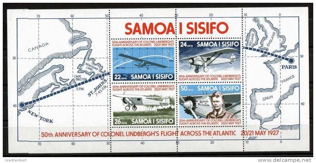 Samoa 1977 Lindbergh's Transatlantic Flight Anniversary Souvenir Sheet MNH - Samoa (Staat)