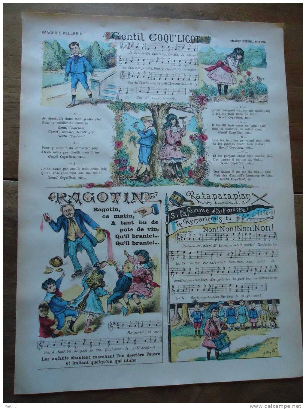 ( Format 29 X 39 ) Image Pellerin Imagerie D' Epinal   Chansons Musiques  Illustrateur Bigot - Andere & Zonder Classificatie