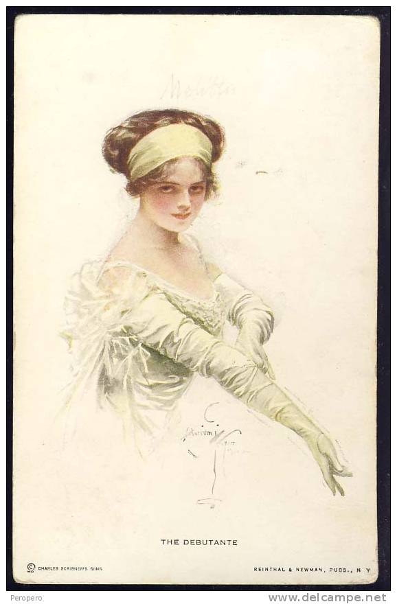 HARRISON FISHER Signed   "THE DEBUTANTE"    Old Postcard - Fisher, Harrison