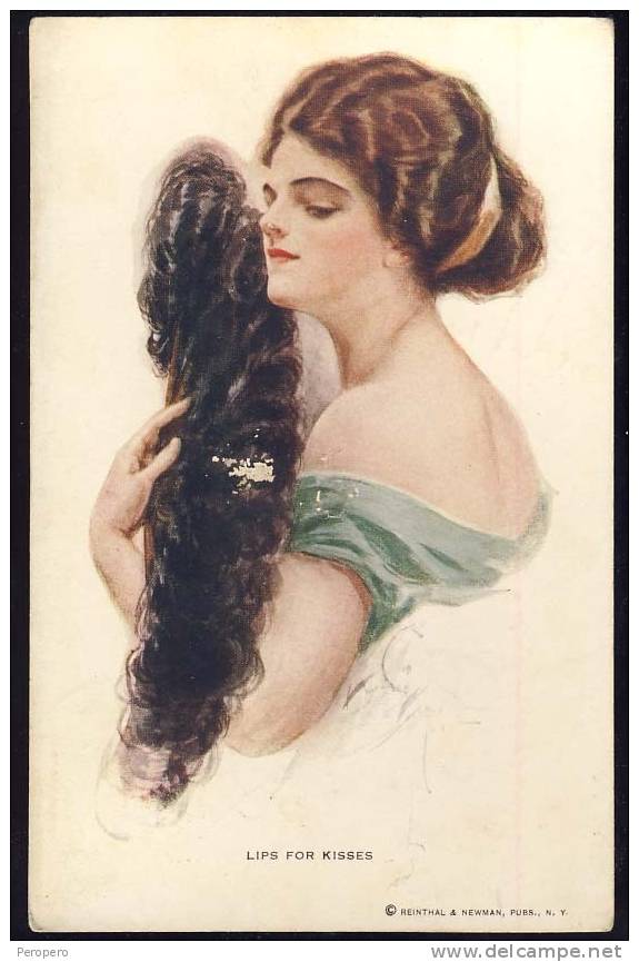 HARRISON FISHER Signed   "LIPS FOR KISSES"    Old Postcard 1912. - Fisher, Harrison