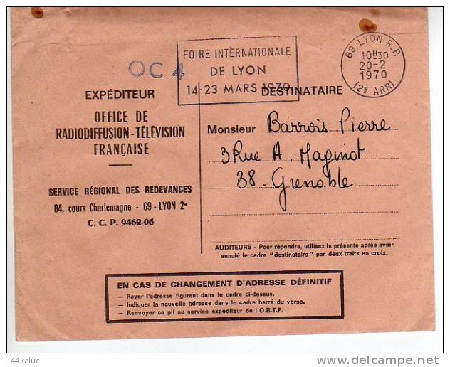 Enveloppe OFFICE DE RADIODIFFUSION TELEVISION FRANCAISE Lyon 1970 - Radiodiffusion