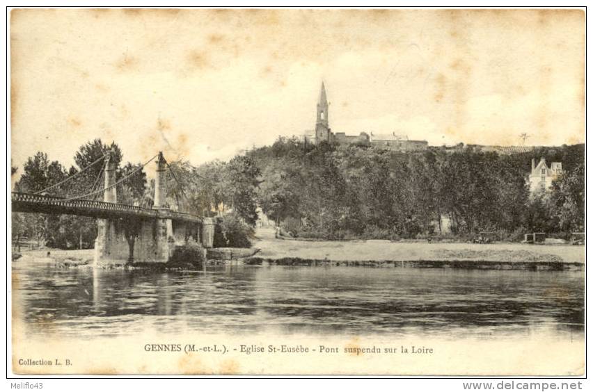 49/ CPA - Gennes - Eglise St Eusèbe - Pont Suspendu Sur La Loire - Autres & Non Classés