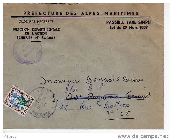 Enveloppe Préfecture Des Alpes Maritimes Direction De L'action Sanitaire Et Sociale 1967 - 1960-.... Lettres & Documents