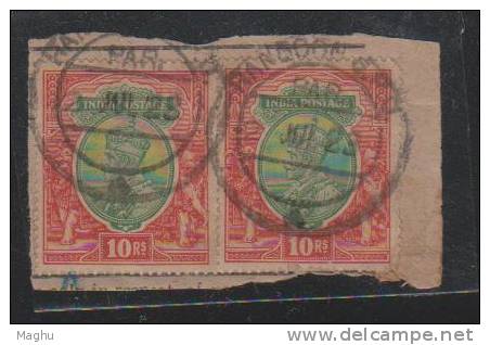 1927  India Used In Burma, King George V Rs 10 X 2 On Piece Parcel Cancell. 1926 - 1933 - 1911-35 King George V