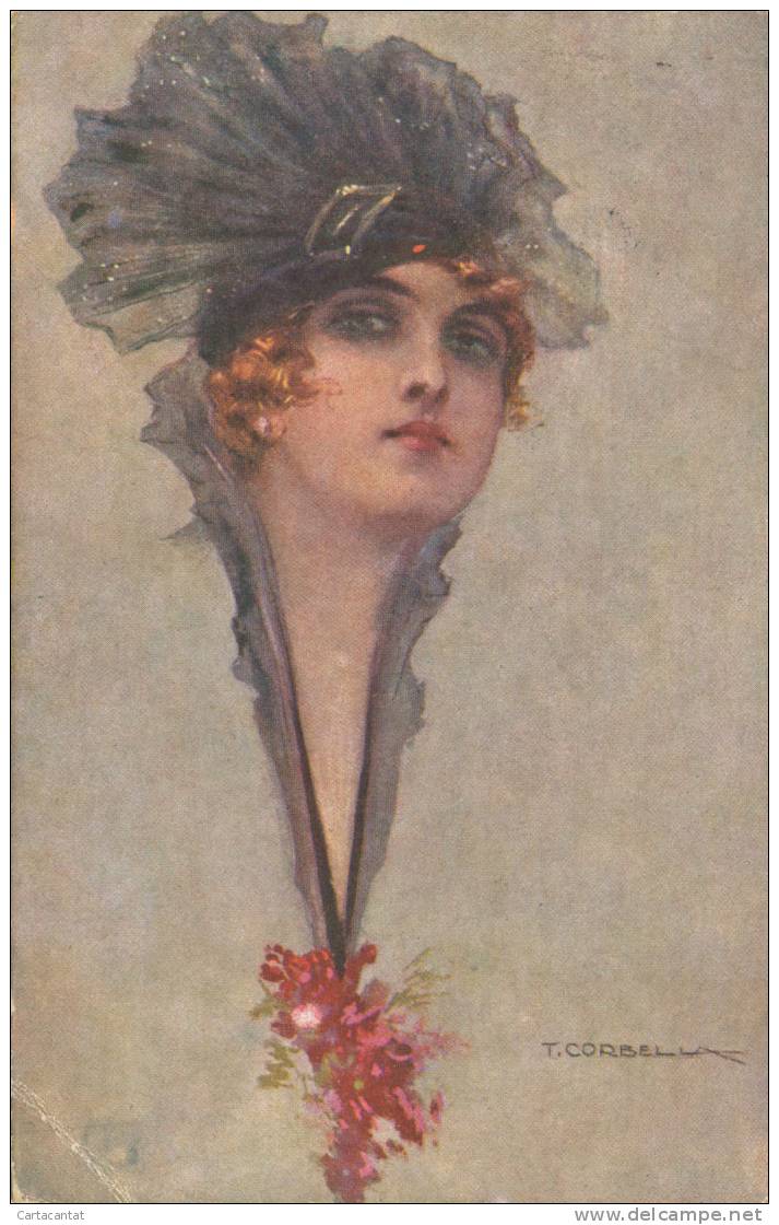 RITRATTO DI GRANDAMA ELEGANTE. CARTOLINA ILLUSTRATA DEL 1917 - Corbella, T.