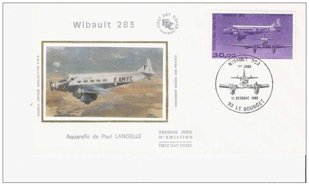 FRANCE AVION   ANNEE  1986    FDC     AVIATION AVEC PA     WIBAULT 283      11 OCTOBRE 1986  LE BOURGET 93  VOIR SCAN - 1980-1989