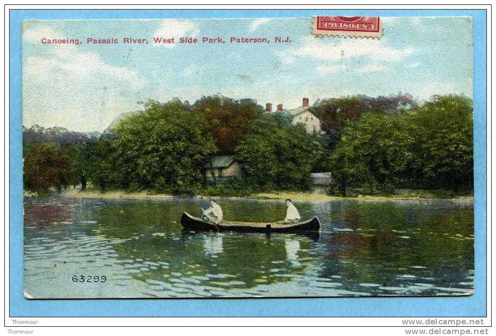 PATERSON  -  Canoeing . Passaic  River , West Side Park  -  1911  -  BELLE CARTE ANIMEE - - Paterson