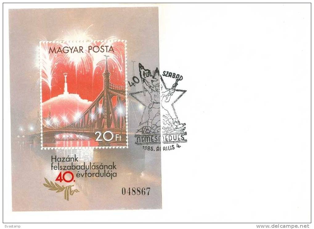 HUNGARY - 1985.Picture Postcard-Maximum Card - Liberation Of Hungary (Bridge)Mi:Bl177. - Maximum Cards & Covers