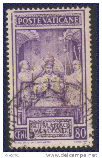 Vaticano - Incoronazione Di PIO XII - 1939 - C. 80 - Catalogo SASSONE N. 70 - Usato USED &#x25C9; - Used Stamps