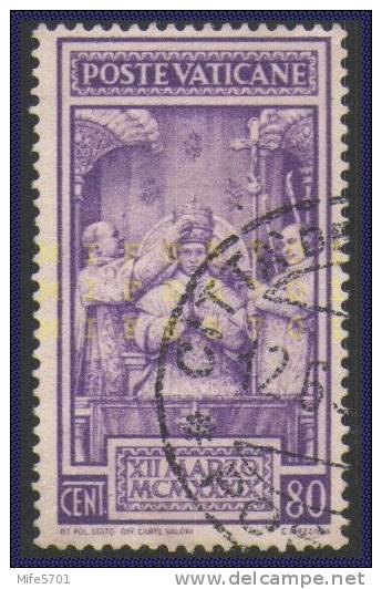 Vaticano - Incoronazione Di PIO XII - 1939 - C. 80 - Catalogo SASSONE N. 70 - Usato USED &#x25C9; - Used Stamps