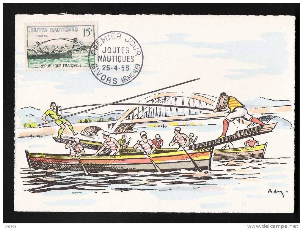 SPORT CARTE MAXIMUM JOUTES NAUTIQUES  PREMIER JOUR FDC GIVORS RHONE 1958 - Ski Nautique