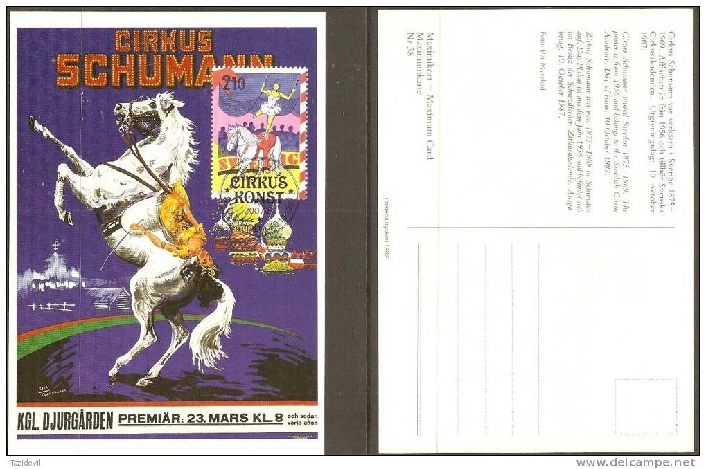 SWEDEN - 1987 Schumann Circus Maximum Card No 39 - Horses - Maximum Cards & Covers