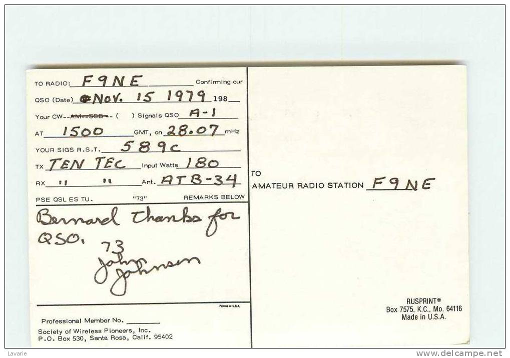 BRISTOL - NEW HAMPSHIRE - BATEAU - PIONNIER - JOHNSON - Carte Radio - Other & Unclassified