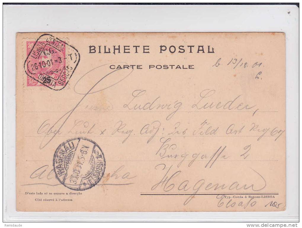 PORTUGAL - 1901 - YVERT N°131 SEUL Sur CARTE POSTALE De LISBOA Pour HAGUENAU (ALSACE) - Briefe U. Dokumente