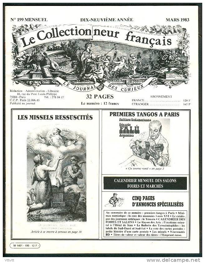 LE COLLECTIONNEUR FRANCAIS (Mars 1983) : Tangos, Monnaies Louis XVI, Journaux, Etiquettes De Fromage, Missels, Actions.. - Verzamelaars