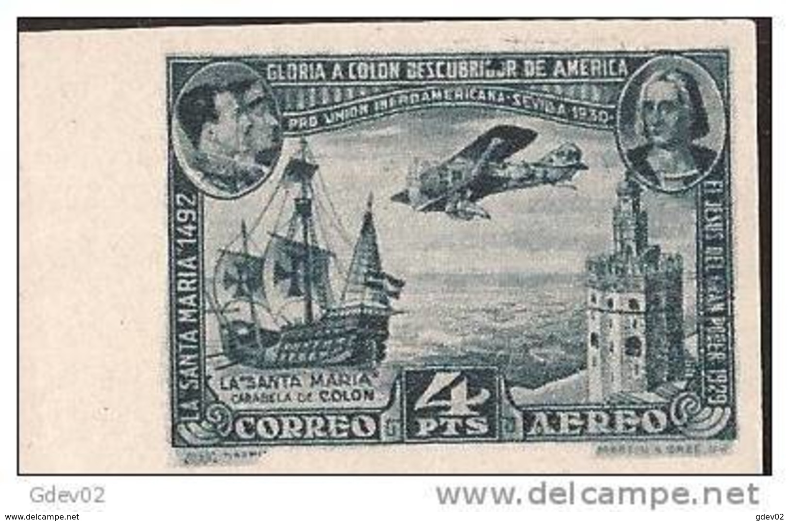 ES591SDBH-LC349-TEXOEX.Spain.Es Pagne.Homenaje A Colon.PRO UNION IBEROAMERICANA .AEREO.1930 (Ed 591**) Nuevo,S/C - Andere & Zonder Classificatie