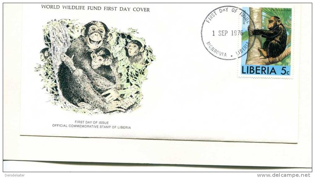 Liberia 1976. Pan Troglodytes. Chimpanzee. Chimpansee. Afrikaanse Mensaap. Singe. Monkey. FDC WWF.Fauna. Good.New! - Chimpanzees