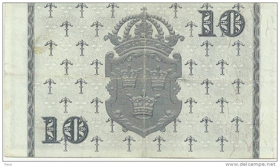 SWEDEN 10 KRONOR BLUE MAN  FRONT MOTIF BACK DATED 1958 P43f AVF READ DESCRIPTION !! - Sweden