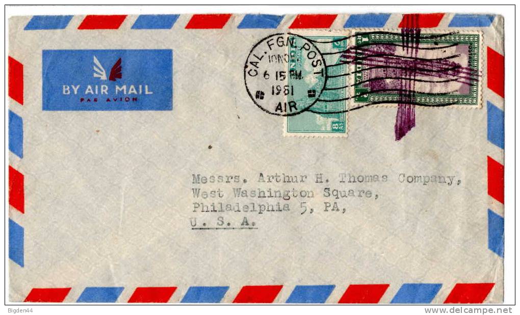 Letter From Calcutta (10/11/1961) To Philadephia (USA) - Calcutta Foreign Post-Air Mail- Manual Purple Cancellation - Lettres & Documents