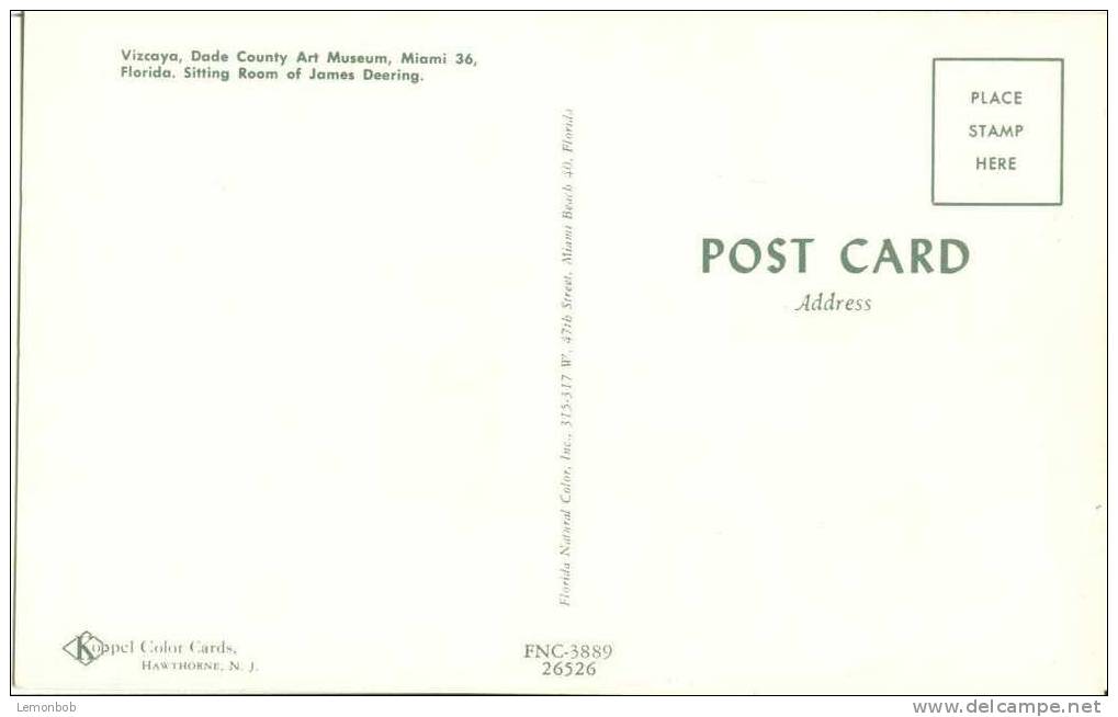 USA – United States – Vizcaya, Dade County Art Museum - The Sitting Room, Miami, Florida Unused Postcard [P3433] - Miami