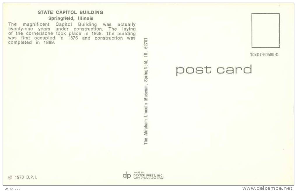 USA – United States – State Capitol, Springfield, Illinois  Unused Postcard [P3440] - Springfield – Illinois