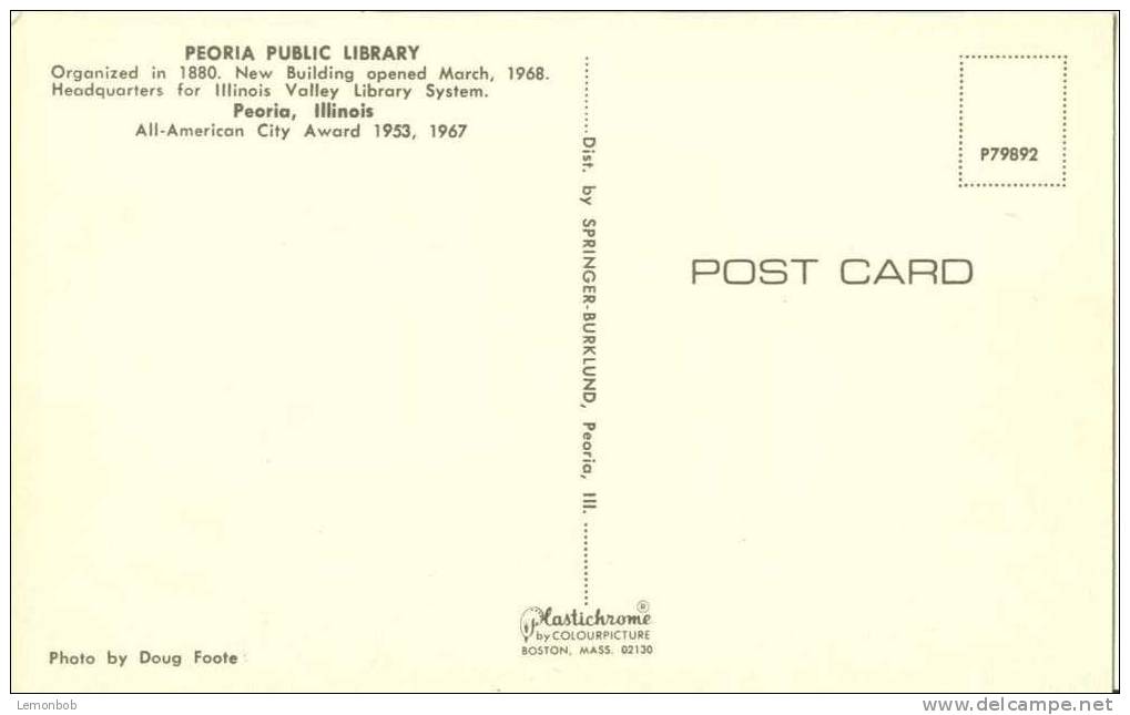 USA – United States – Peoria Public Library, Illinois 1970s Unused Postcard [P3454] - Peoria