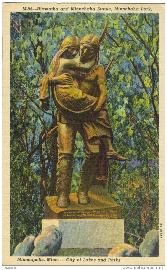 USA – United States – Hiawatha And Minnehaha Statue, Minnehaha Park, Minneapolis, Minn, Old Unused Postcard [P3456] - Minneapolis