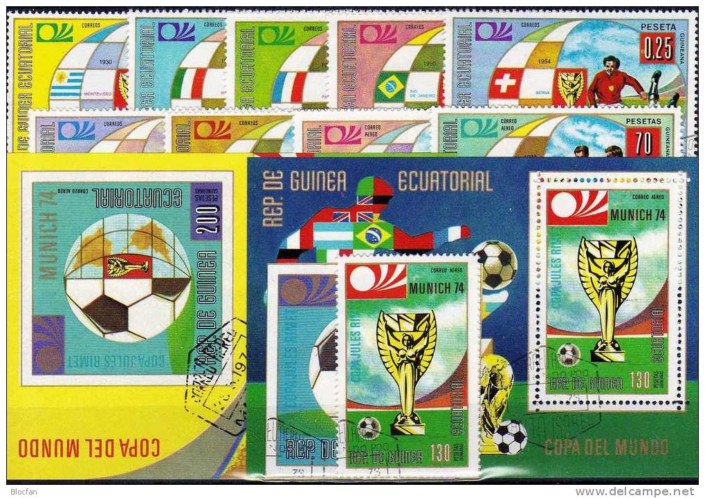 Fussball Set 1974 Äquatorial Guinea 275/5,Block 76 Plus 77 O 5€ Fußball-WM Montevideo Endspiel Uruguay-Argentinien Sheet - Uruguay