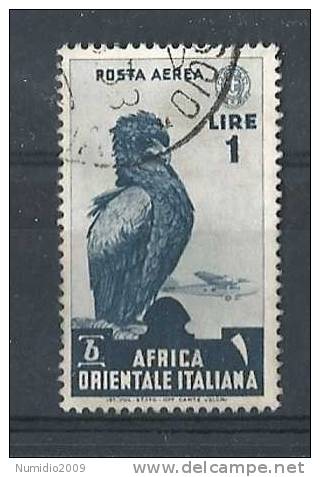 1938 AOI USATO POSTA AEREA 1 LIRA - RR8456 - Afrique Orientale Italienne