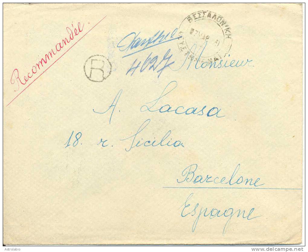 Lettre Recommande Vers Espagne 1929. Voir 2 Scan - Briefe U. Dokumente