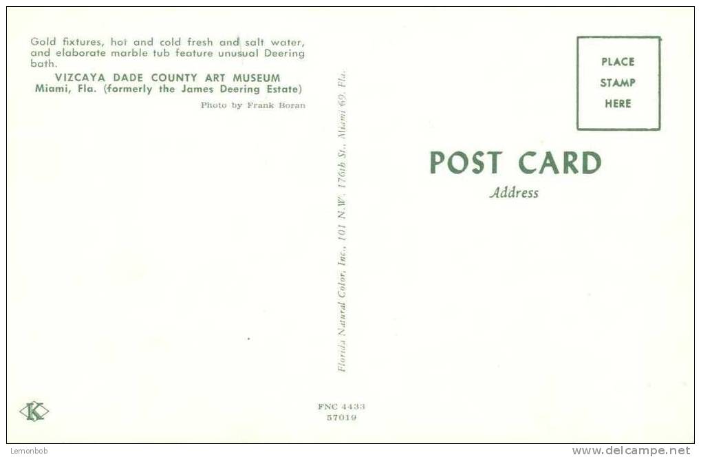 USA – United States – Vizcaya Dade County Art Museum, Miami Florida Unused Postcard [P3461] - Miami