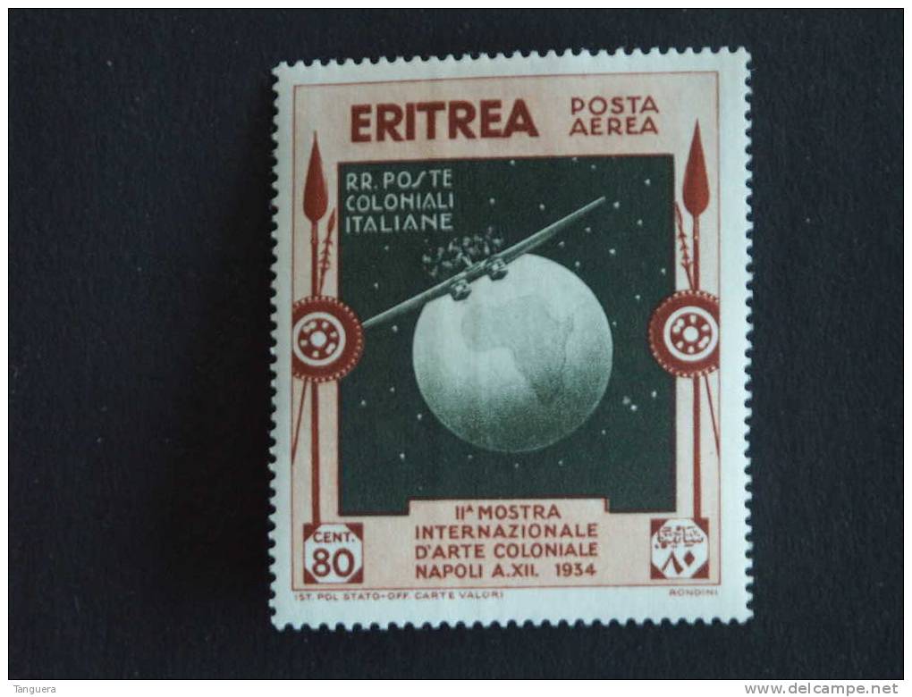 Eritrea Erythree 1934 Avion Sur Globe Vliegtuig Yv PA 4 MH * - Eritrea