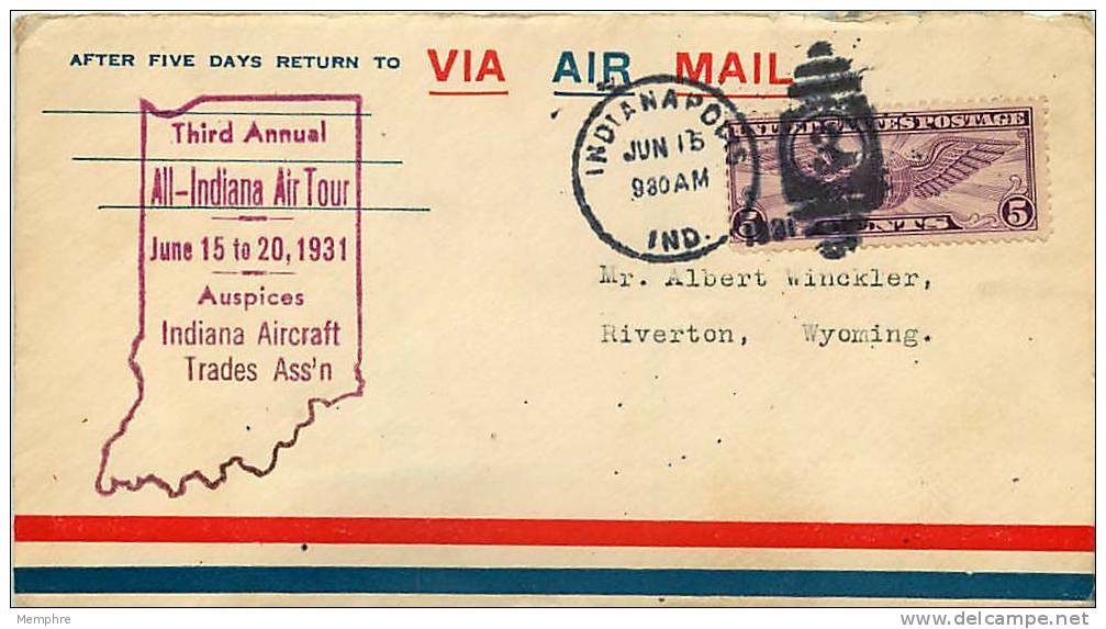 1931  June 15  All-Indiana Air Tour  Indianapolis IN  Souvenir Cover - 1c. 1918-1940 Covers