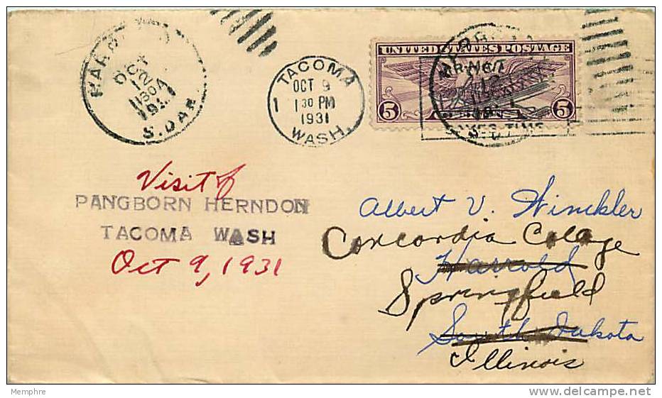 1931  Oct 9 Visit Of Pangborn & Herndon 4 Days After The First Trans-Pacific Flight - 1c. 1918-1940 Covers