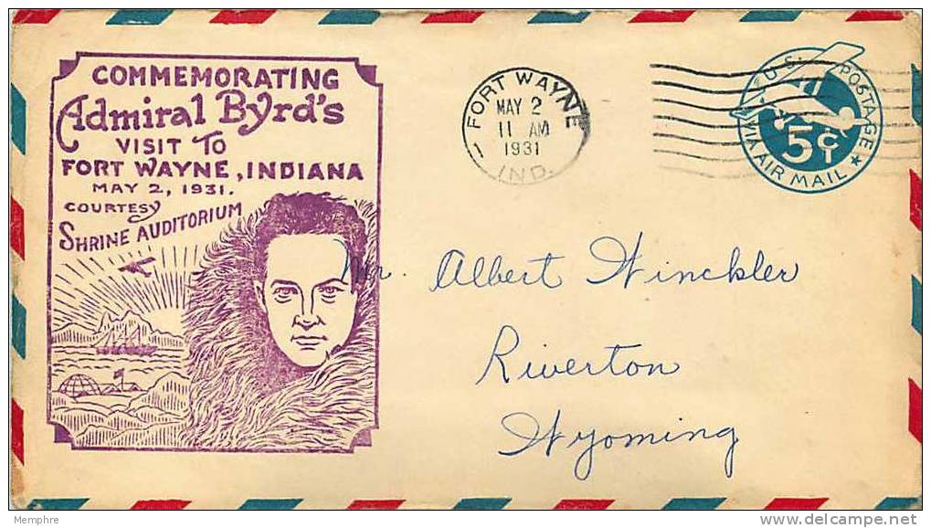 1931  May 2 Admiral Boyd's Visit To Fort Wayne IN - 1c. 1918-1940 Covers