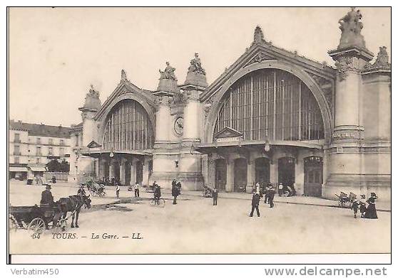 CPA.....TOURS..LA GARE..ECRITE SANS DATE  AVEC ADRESSE - Semblançay