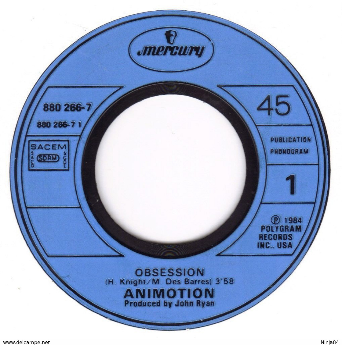 SP 45 RPM (7")  Animotion  "  Obsession  " - Other - English Music