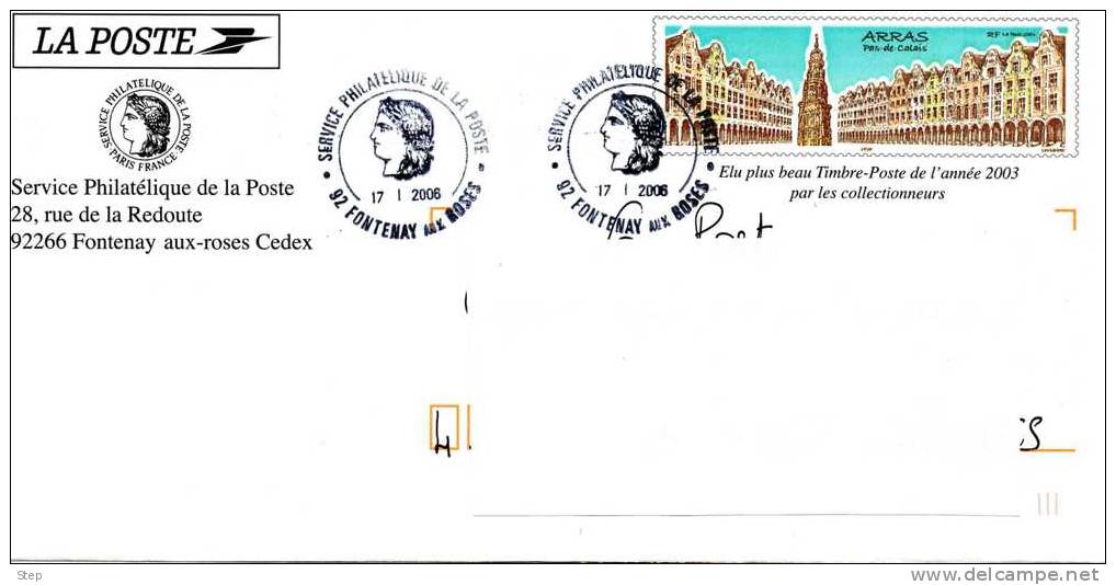 PAP TSC SERVICE PHILATELIQUE DE LA POSTE Timbre "ARRAS" - Prêts-à-poster:Stamped On Demand & Semi-official Overprinting (1995-...)